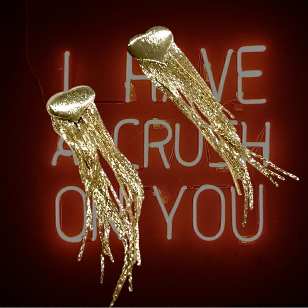 TASSEL FASHION STATEMENT EARRINGS GOLD - Picture 3 of 6